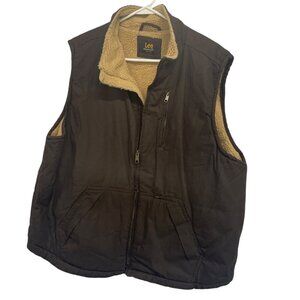 Lee Premium Select Mens Brown Sherpa-Lined Chore Vest Zippered Pockets Size XL